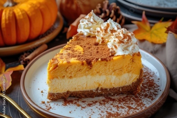 Fototapeta Autumn Delight: Indulging in the Richness of Pumpkin Spice Cheesecake