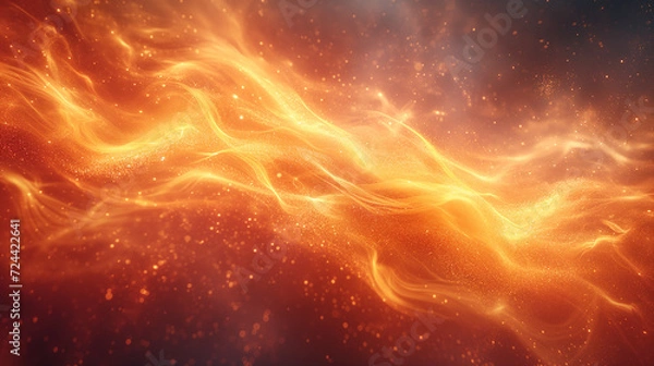 Obraz 炎と火の粉が暗闇を照らす様子