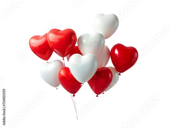 Fototapeta red and white heart shaped balloons isolated transparent background