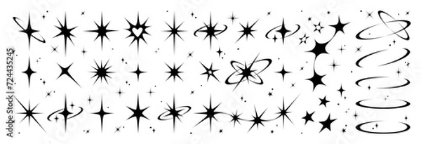 Fototapeta Y2K Star Sharkle Bling Abstract Tattoo Tattoo Kształty. Proste minimalne znaki geometryczne w stylu retro 2000.