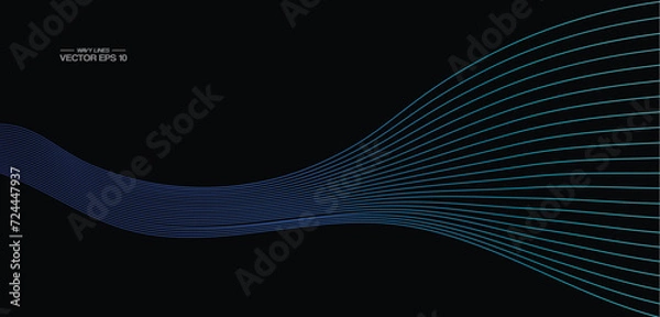 Fototapeta Abstract vector wave line flowing green and blue color isolated on black background for design elements in concept technology, music, science