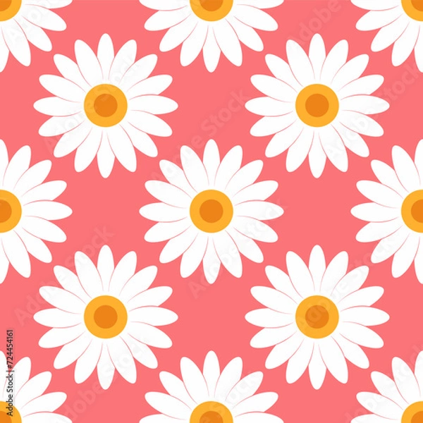 Fototapeta Seamless daisy flower background. Flat Vector.