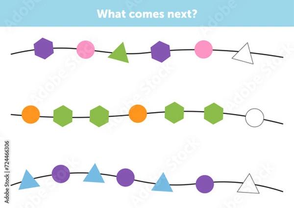 Fototapeta What comes next figures. Educational logical game for kids. Complete the sequence. Educational logical game for kids.