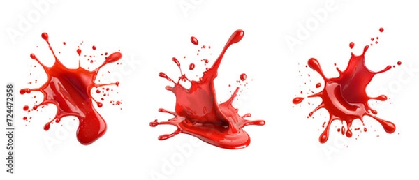 Fototapeta Red Paint Splash, red drops and splashes of ketchup or sauce background with Artistic Motion,  Liquid Drops in Vector Design, isolated on white 