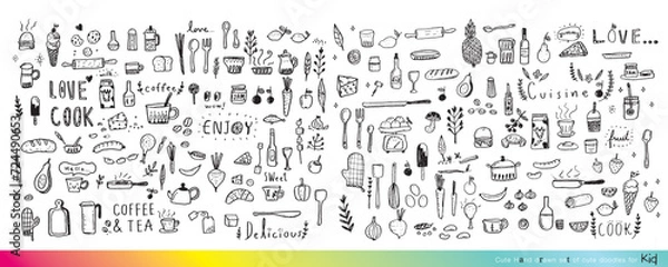 Fototapeta Food doodles,Foods doodles hand drawn sketchy vector symbols and objects