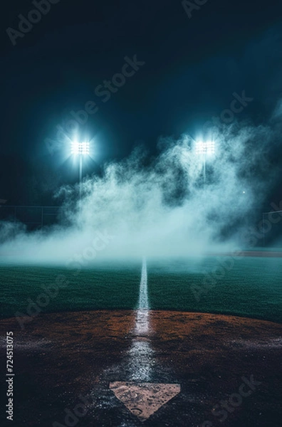 Fototapeta Baseball field in a cold atmosphere, generative ai