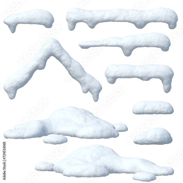 Obraz Snow caps set, icicles, snowballs and snowdrifts isolated on whi