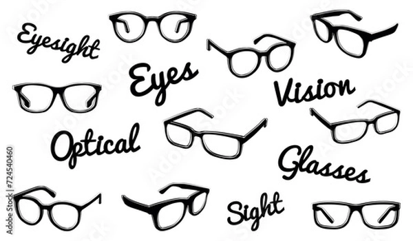Obraz Glasses Doodle Icons Set - Different Vector Illustrations Isolated On White Background