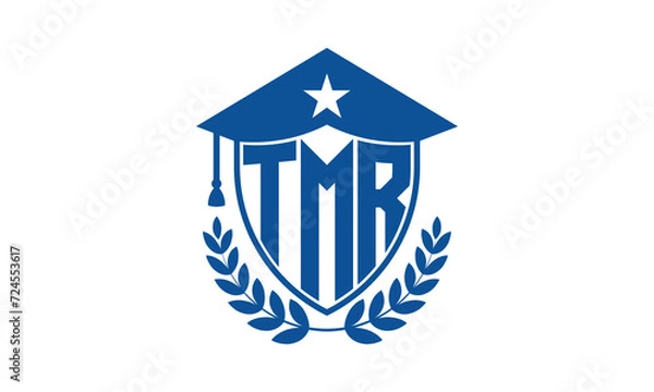 Fototapeta TMR three letter iconic academic logo design vector template. monogram, abstract, school, college, university, graduation cap symbol logo, shield, model, institute, educational, coaching canter, tech