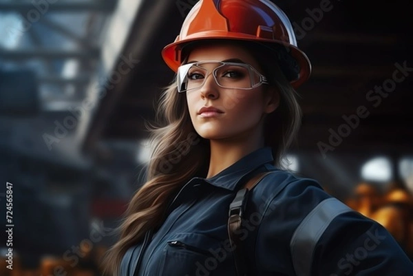 Fototapeta medium shot of a young business woman wearing safety equipment