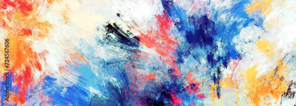 Fototapeta Bright artistic splashes. Abstract multicolor painting pattern. Dynamic color bright background. Fractal artwork for creative graphic design
