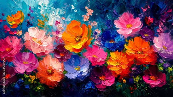 Obraz Oil painting of flowers. Abstract art background. Colorful flowers.