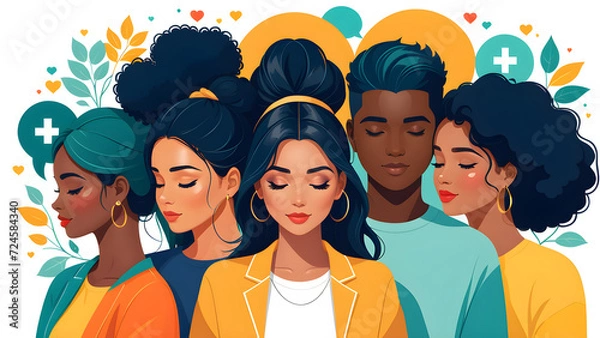 Fototapeta mental health stress free social connection and community vector illustration