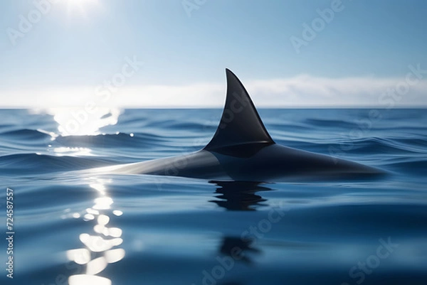 Fototapeta View of a shark fin from the ocean water.