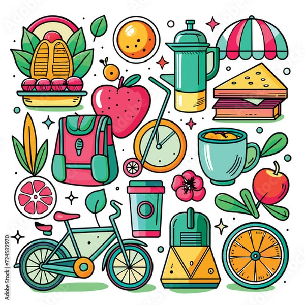 Obraz Lifestyle Illustration Vector Icon Doodle Set Bundle