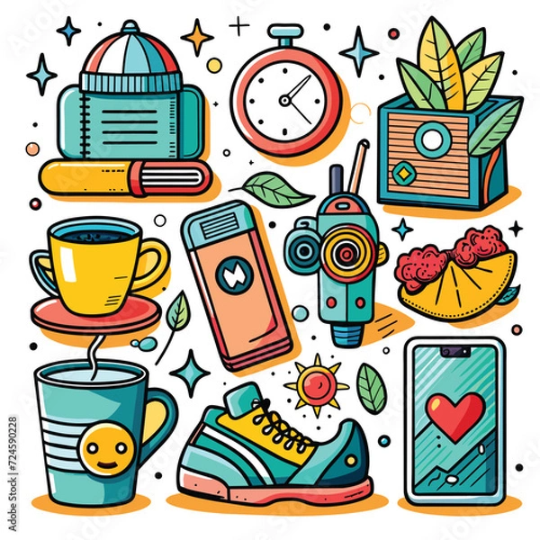 Obraz Lifestyle Illustration Vector Icon Doodle Set Bundle