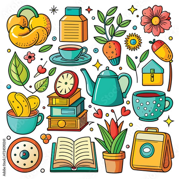 Obraz Lifestyle Illustration Vector Icon Doodle Set Bundle