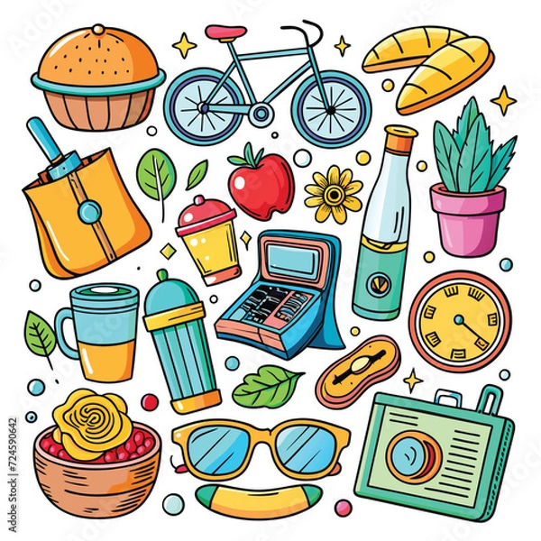 Obraz Lifestyle Illustration Vector Icon Doodle Set Bundle