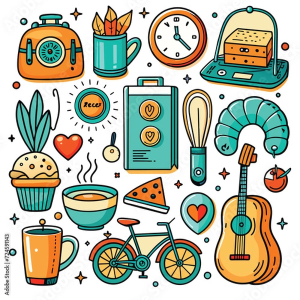 Obraz Lifestyle Illustration Vector Icon Doodle Set Bundle