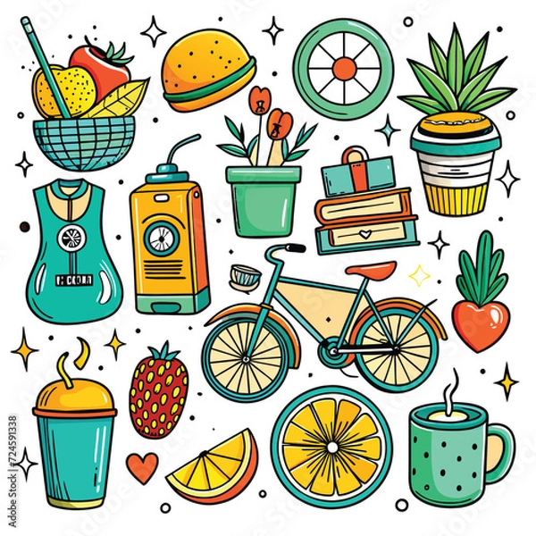 Obraz Lifestyle Illustration Vector Icon Doodle Set Bundle