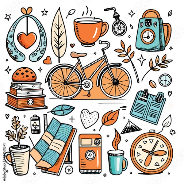 Obraz Lifestyle Illustration Vector Icon Doodle Set Bundle