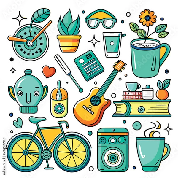 Obraz Lifestyle Illustration Vector Icon Doodle Set Bundle
