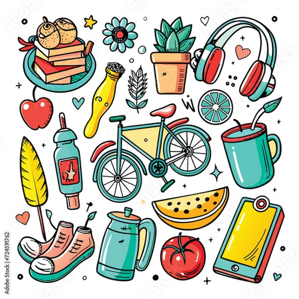 Obraz Lifestyle Illustration Vector Icon Doodle Set Bundle