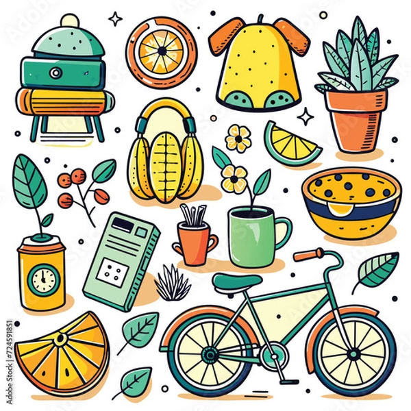 Obraz Lifestyle Illustration Vector Icon Doodle Set Bundle