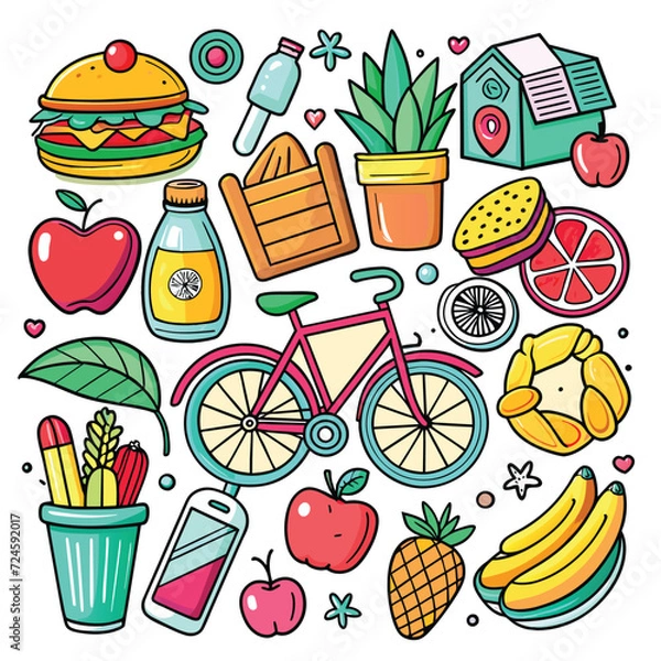 Obraz Lifestyle Illustration Vector Icon Doodle Set Bundle