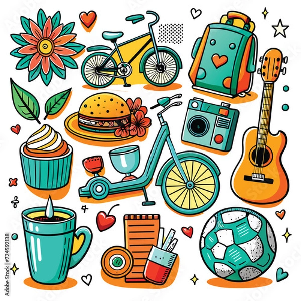 Obraz Lifestyle Illustration Vector Icon Doodle Set Bundle