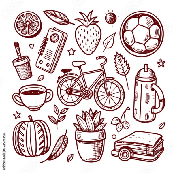Obraz Lifestyle Illustration Vector Icon Doodle Set Bundle