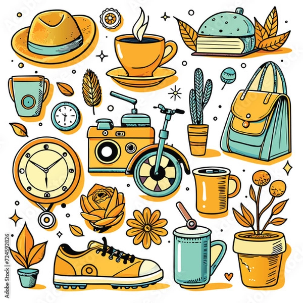 Obraz Lifestyle Illustration Vector Icon Doodle Set Bundle