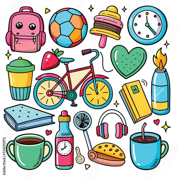 Obraz Lifestyle Illustration Vector Icon Doodle Set Bundle