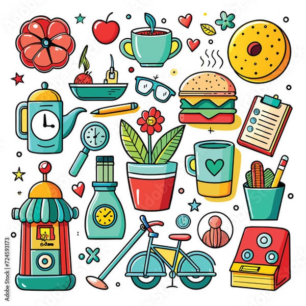 Obraz Lifestyle Illustration Vector Icon Doodle Set Bundle