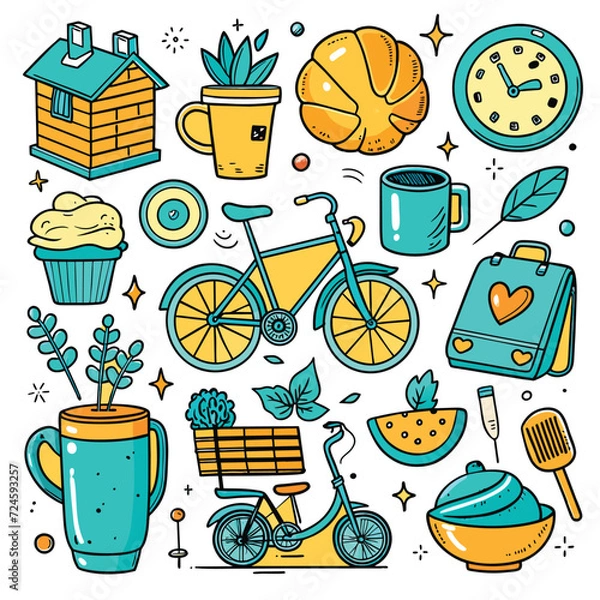 Obraz Lifestyle Illustration Vector Icon Doodle Set Bundle