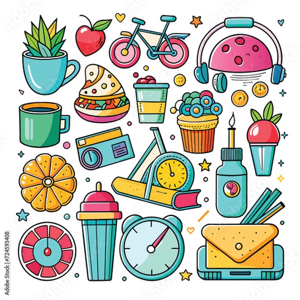 Obraz Lifestyle Illustration Vector Icon Doodle Set Bundle