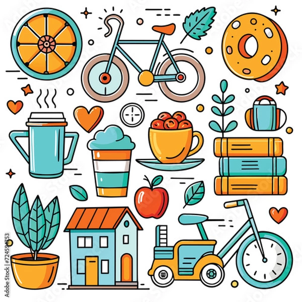 Obraz Lifestyle Illustration Vector Icon Doodle Set Bundle
