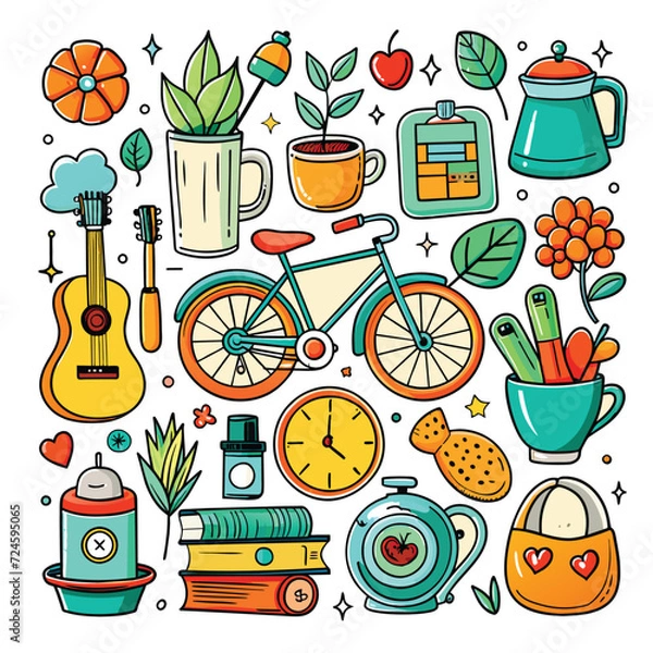 Obraz Lifestyle Illustration Vector Icon Doodle Set Bundle