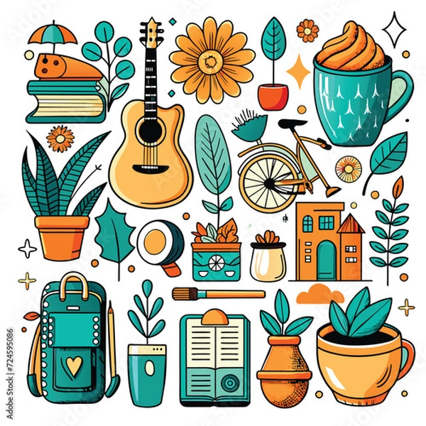 Obraz Lifestyle Illustration Vector Icon Doodle Set Bundle