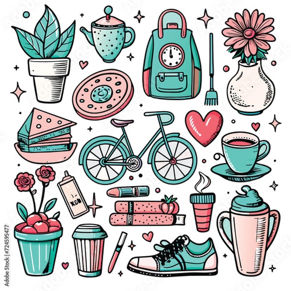 Obraz Lifestyle Illustration Vector Icon Doodle Set Bundle