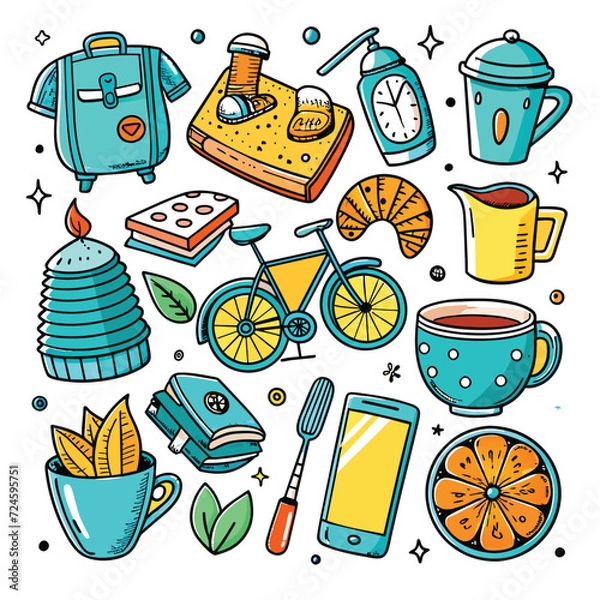 Obraz Lifestyle Illustration Vector Icon Doodle Set Bundle