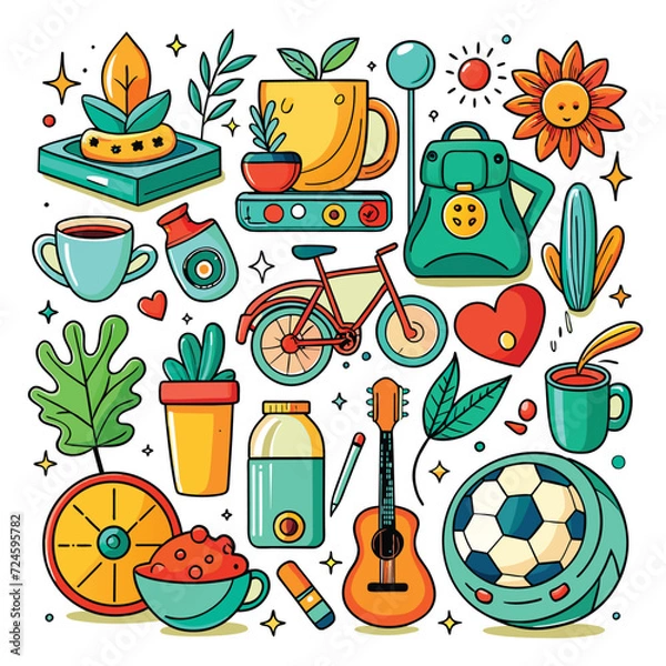 Obraz Lifestyle Illustration Vector Icon Doodle Set Bundle