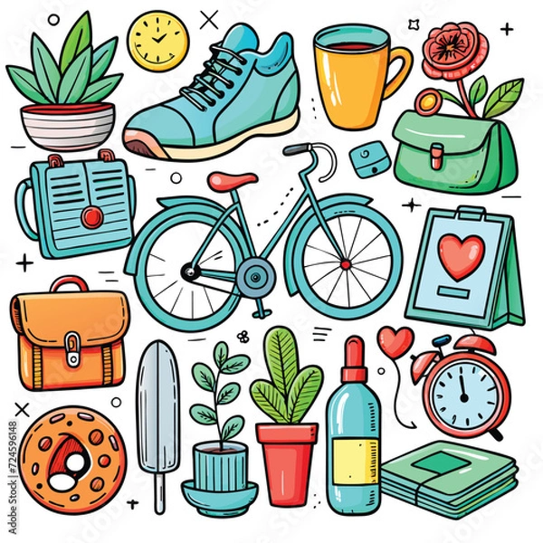 Obraz Lifestyle Illustration Vector Icon Doodle Set Bundle
