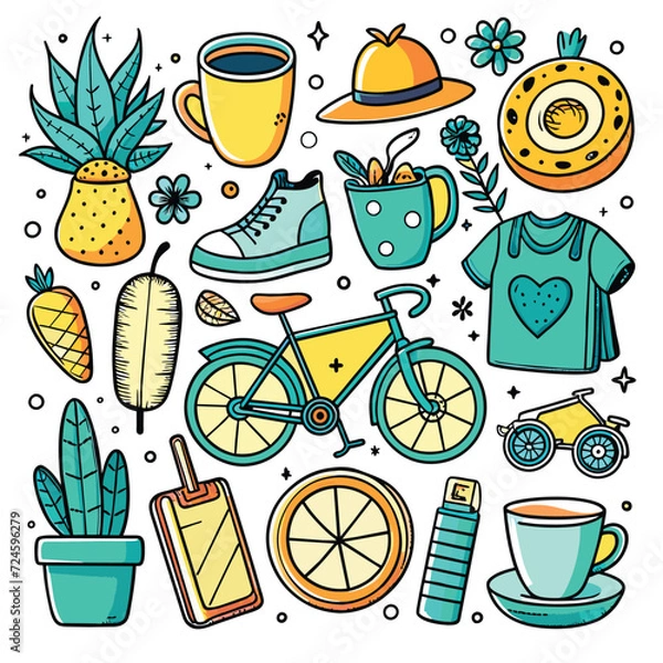 Obraz Lifestyle Illustration Vector Icon Doodle Set Bundle