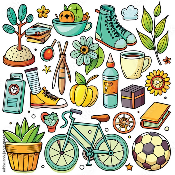 Obraz Lifestyle Illustration Vector Icon Doodle Set Bundle
