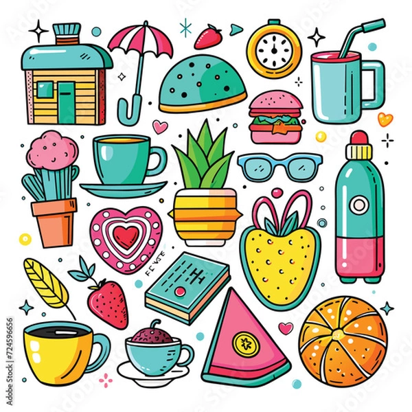 Obraz Lifestyle Illustration Vector Icon Doodle Set Bundle