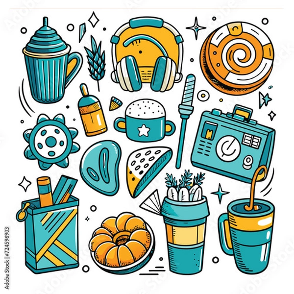 Obraz Lifestyle Illustration Vector Icon Doodle Set Bundle