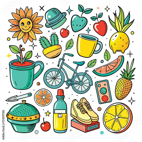 Obraz Lifestyle Illustration Vector Icon Doodle Set Bundle