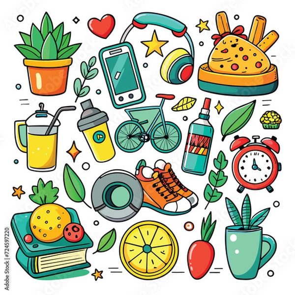 Obraz Lifestyle Illustration Vector Icon Doodle Set Bundle