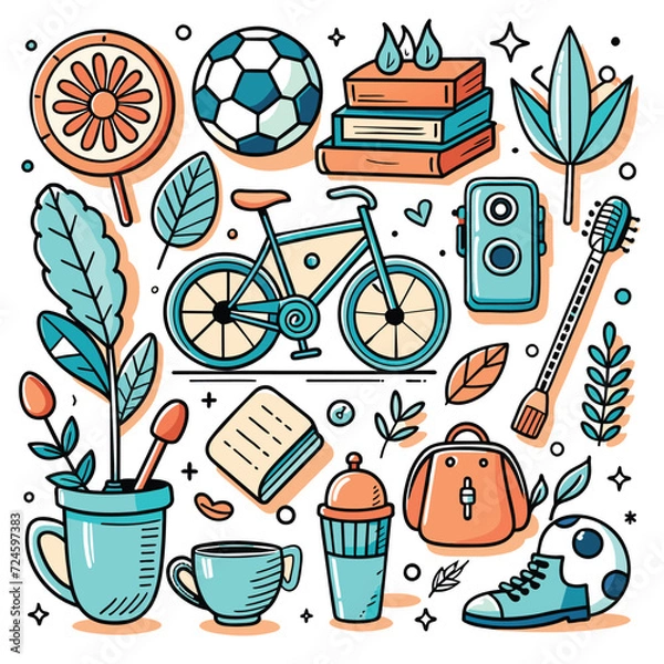 Obraz Lifestyle Illustration Vector Icon Doodle Set Bundle